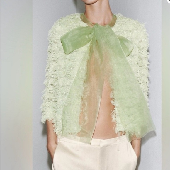Zara Jackets & Blazers - Zara Elegant Green Jacket with  Organza Bow